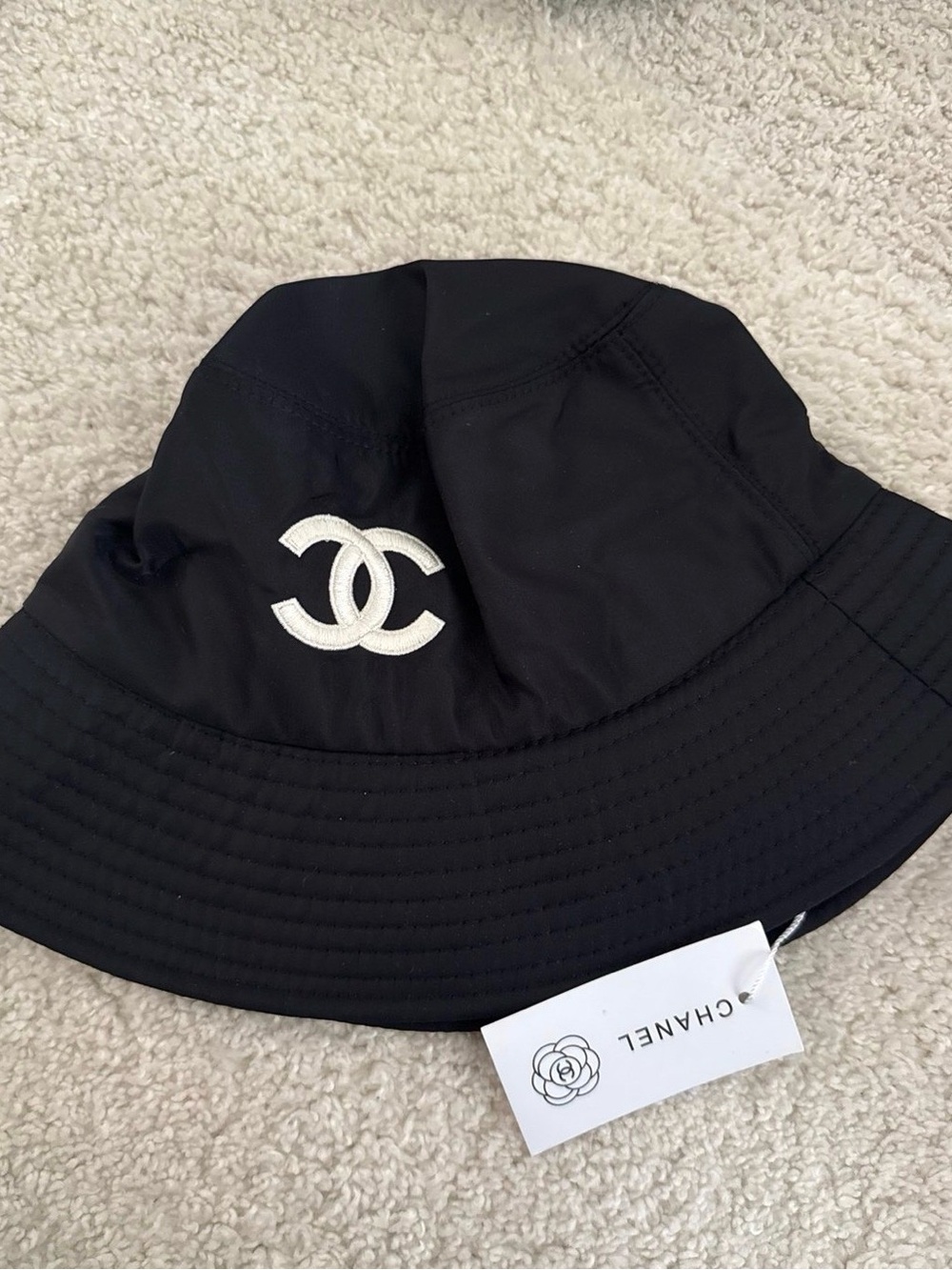 Black Bucket Hat with White CC Pendant